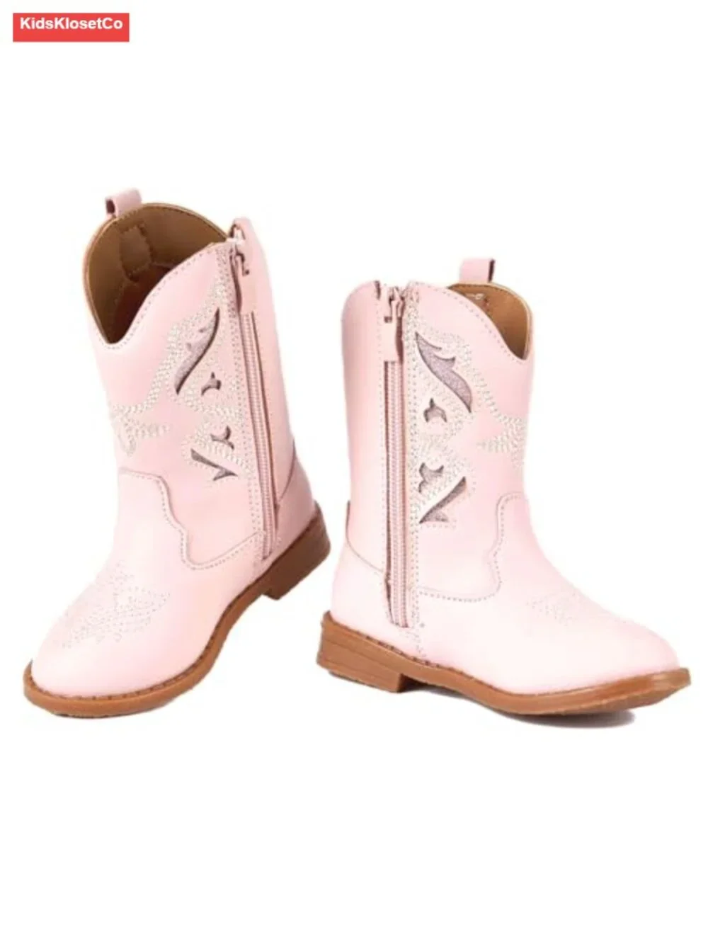 Toddler Girls Cowboy Cowgirl Boots Round Toe Mid Calf Side Zipper Riding Shoes